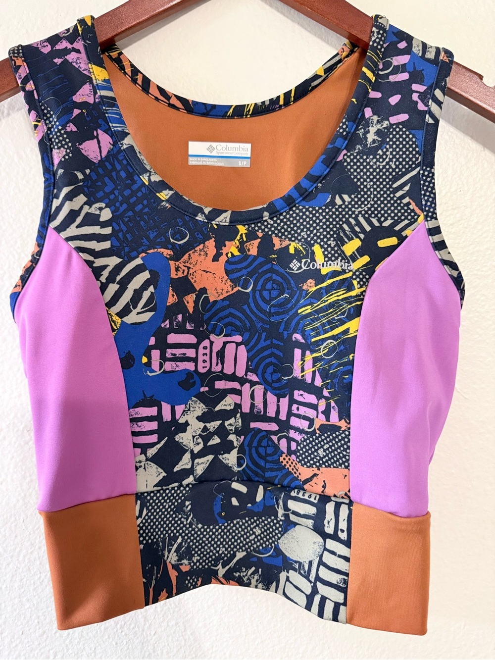Columbia Multicolor Patterned Crop Top with Pink and Tan Panels